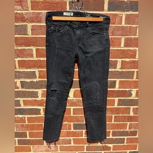 AG Adriano Goldschmied Black Distressed Stilt Crop